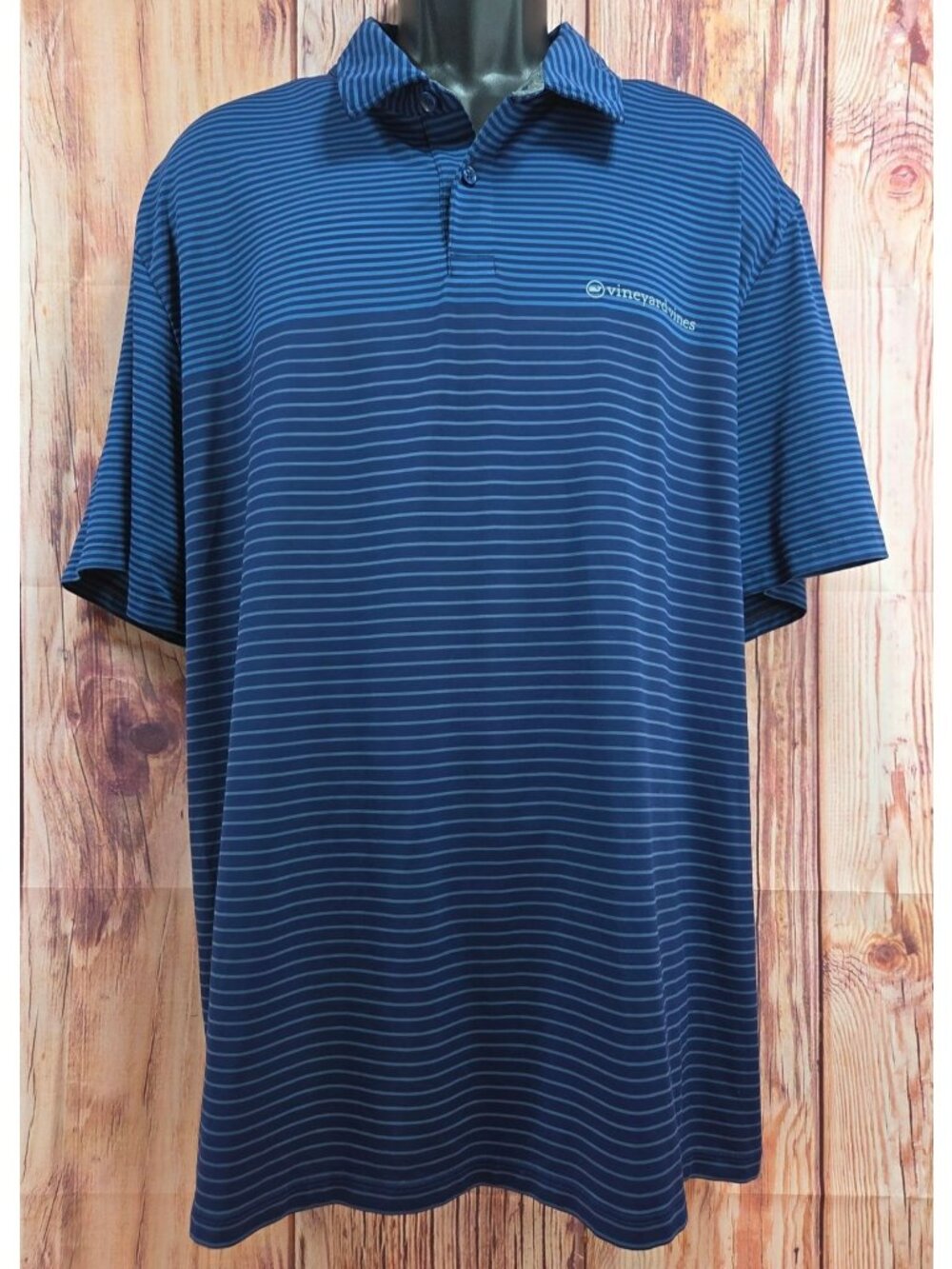 Vineyard Vines Mens Performance Polo XXL Blue Striped Short Sleeve Collared